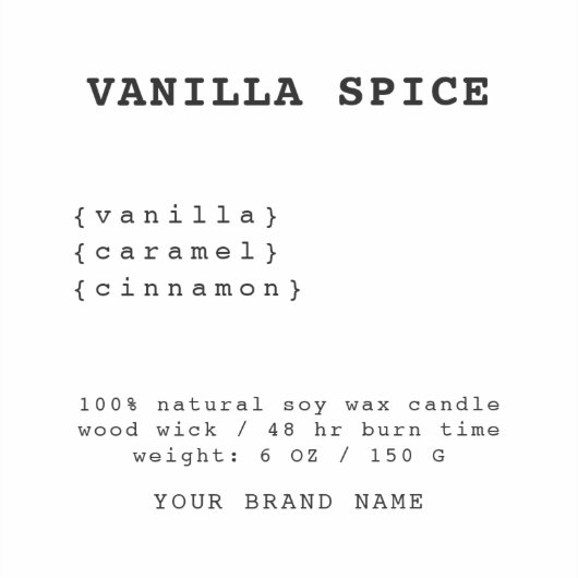 Minimalistisches Etikett mit weißer Kerze (Vorderseite)