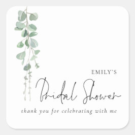 Minimalistisches Eucalyptus Name Brautparty Vielen Quadratischer Aufkleber