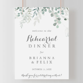 Minimalistisches Eucalyptus Probe Dinner Willkomme Poster