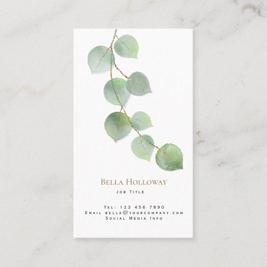 Minimalistisches Eukalyptus-Leaf-Grünes Gold Visitenkarte (Vorderseite)