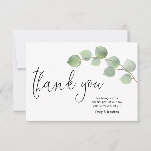 Minimalistisches Eukalyptus-Leaf-Script-Foto Dankeskarte (Vorderseite)