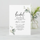 Minimalistisches Eukalyptus-verlassen Brautparty Einladung (Stehend Vorderseite)