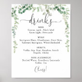 Minimalistisches Eukalyptus Wedding Drinks Menü-Ze Poster (Vorne)
