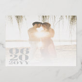 Minimalistisches, feines Foto Hochzeitskunde Folieneinladung (Rückseite)