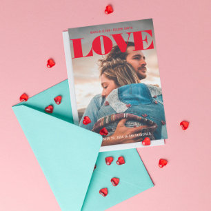 Minimalistisches fett rotes LIEBE-Foto Save The Date