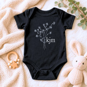 Minimalistisches florales Monogramm Baby Strampler