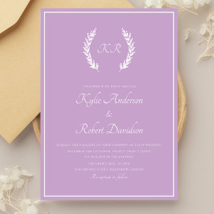 Minimalistisches florales Monogramm Lila Lavendel Einladung