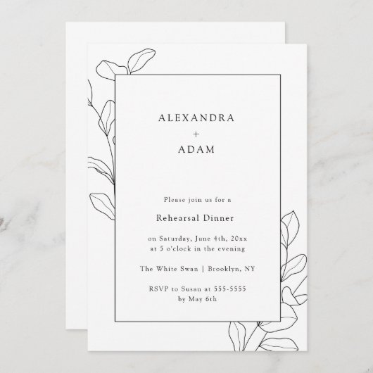 Minimalistisches Foliage Probe Abendessen Einladun Einladung (Vorne/Hinten)
