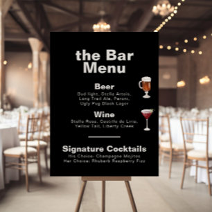 Minimalistisches Formal Black Wedding Bar Menu Pos Poster