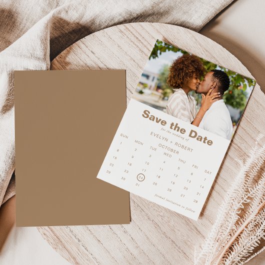 Minimalistisches formales Foto Save the Date braun Einladung