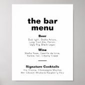 Minimalistisches formales Hochzeitmenü Bar Poste Poster (Vorne)