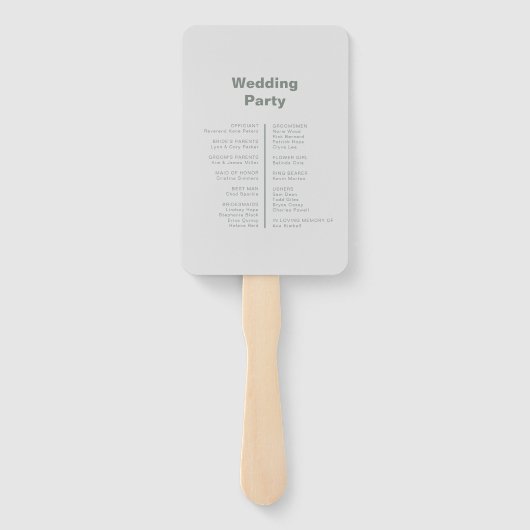 Minimalistisches formales Hochzeitsprogramm Fächer (Rückseite)