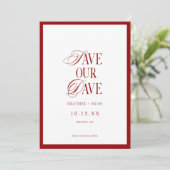 Minimalistisches formales Red Wedding Foto Save The Date (Stehend Vorderseite)