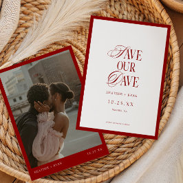 Minimalistisches formales Red Wedding Foto Save The Date