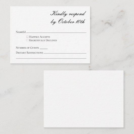 Minimalistisches formales Schwarz-weißes Skript-UA Mitteilungskarte (Vorne/Hinten)