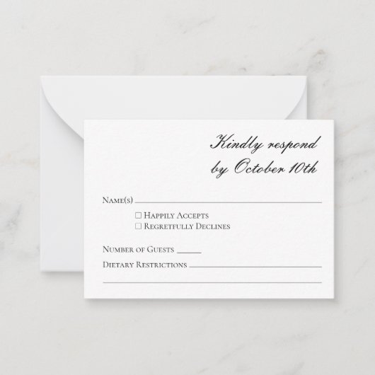 Minimalistisches formales Schwarz-weißes Skript-UA Mitteilungskarte (Vorderseite)