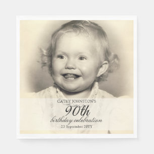Minimalistisches Foto 90. Geburtstag Serviette
