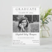 Minimalistisches Foto Abschluss Open House | weiß Einladung (Stehend Vorderseite)