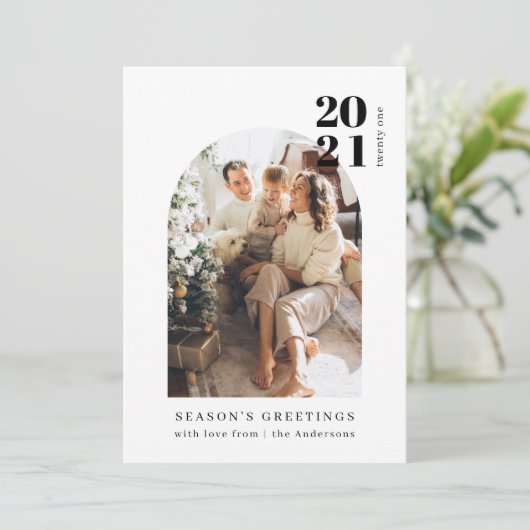 Minimalistisches Foto Arch Party Einladung (Stehend Vorderseite)