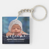 Minimalistisches Foto Baby Geburtserklärung Schlüsselanhänger (Rückseite)
