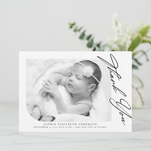 Minimalistisches Foto Baby Vielen Dank Dankeskarte (Stehend Vorderseite)