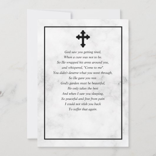 Minimalistisches Foto Beerdigung Marmor Einladung (Rückseite)