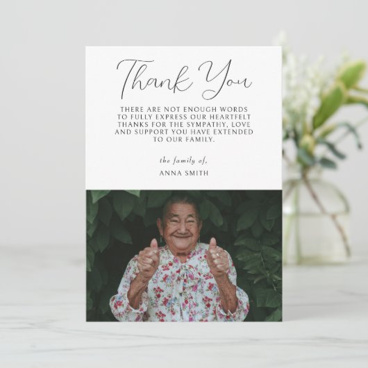 Minimalistisches Foto Beileid Kalligrafie Beerdigu Dankeskarte (Stehend Vorderseite)