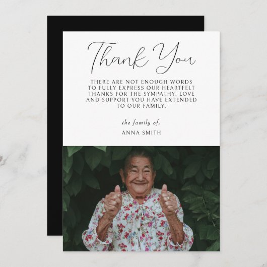 Minimalistisches Foto Beileid Kalligrafie Beerdigu Dankeskarte (Vorne/Hinten)