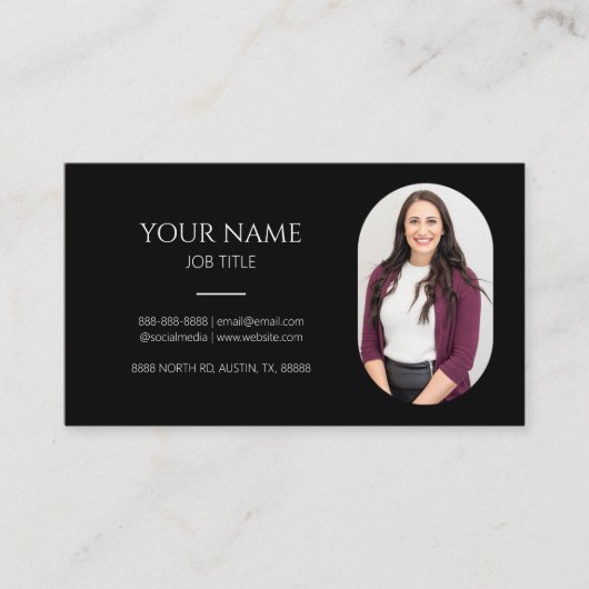 Minimalistisches Foto Beruflich Modernes Schwarz Visitenkarte (Vorderseite)