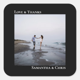 Minimalistisches Foto Black Liebe & Danke Hochzeit Quadratischer Aufkleber