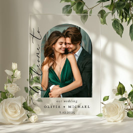 Minimalistisches Foto Bogen Hochzeit Willkommen Acrylschild