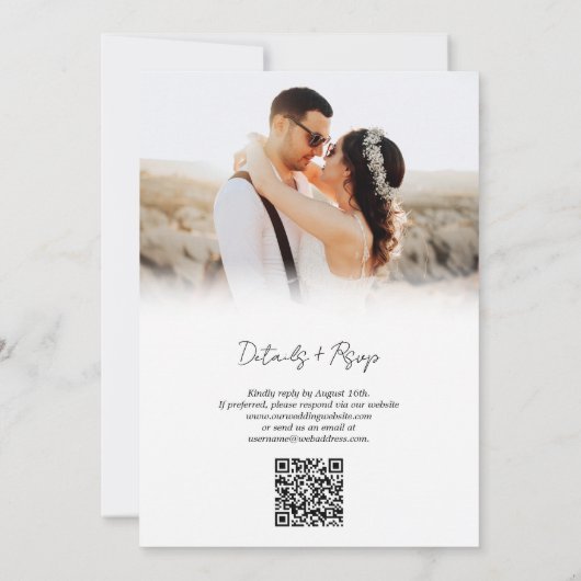 Minimalistisches Foto Budget Hochzeit QR Code UAwg Einladung (Rückseite)