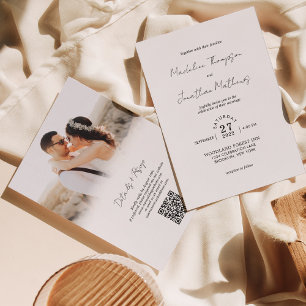 Minimalistisches Foto Budget Hochzeit QR Code UAwg Einladung