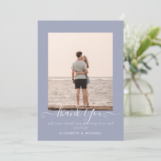 Minimalistisches FOTO DANKE DANK Dusty Blue (Stehend Vorderseite)