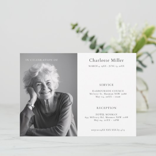 Minimalistisches Foto der Neuzeit Einladung (Stehend Vorderseite)