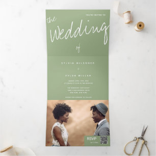 Minimalistisches Foto des QR-Codespeichers Dreifach Gefaltete Einladung