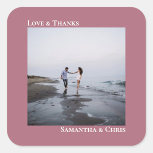 Minimalistisches Foto Dusty Rose Liebe & Danke Hoc Quadratischer Aufkleber