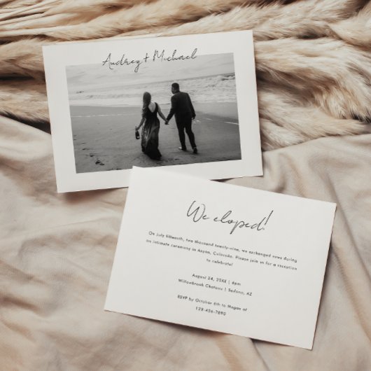 Minimalistisches Foto Elopement & Hochzeitsempfang Einladung