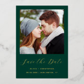 Minimalistisches Foto Emerald Green Gold Script Folieneinladung (Vorderseite)