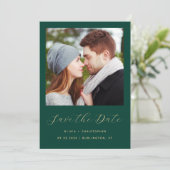 Minimalistisches Foto Emerald Green Gold Script Save The Date (Stehend Vorderseite)