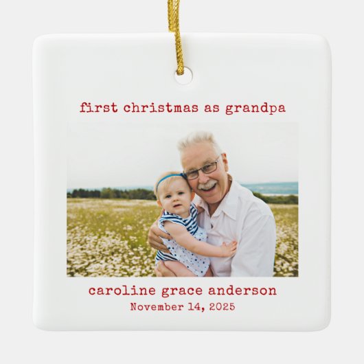 Minimalistisches Foto Erste Weihnachten als Großva Keramikornament (Vorderseite)