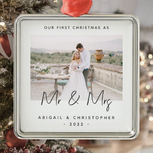 Minimalistisches Foto Erste Weihnachten als Mr. &  Ornament Aus Metall