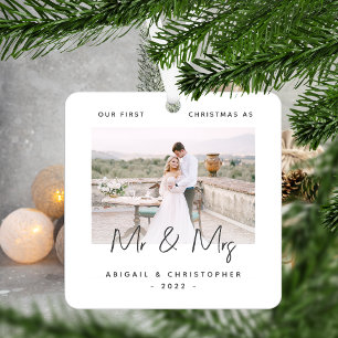 Minimalistisches Foto Erste Weihnachten als Mr. & Ornament Aus Metall
