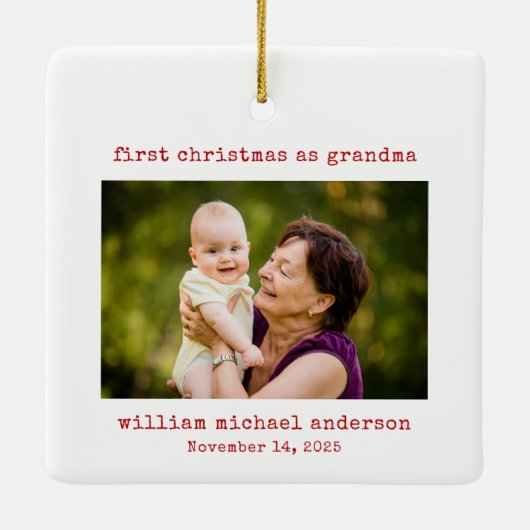 Minimalistisches Foto Erste Weihnachten als Oma Keramikornament (Rückseite)