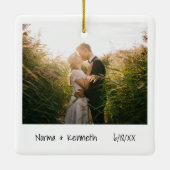 Minimalistisches Foto Erste Weihnachten Verheirate Keramikornament (Rückseite)