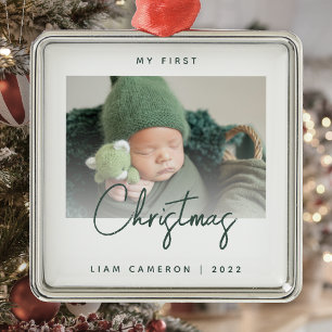 Minimalistisches Foto - Erstes Weihnachten des Bab Ornament Aus Metall