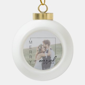 Minimalistisches Foto Froh und Verheiratet Ornamen Keramik Kugel-Ornament