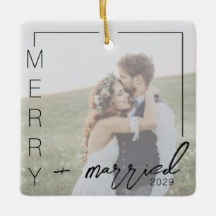 Minimalistisches Foto Froh und Verheiratet Ornamen Keramikornament