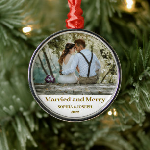Minimalistisches Foto fröhlich und verheiratet fri Ornament Aus Metall