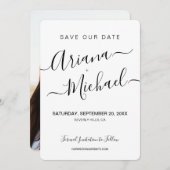 Minimalistisches Foto für die Verlobung von Skript Save The Date (Vorne/Hinten)